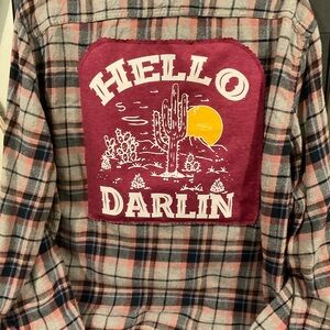 Upcycled vintage flannel button up shirt. With Hello Darling